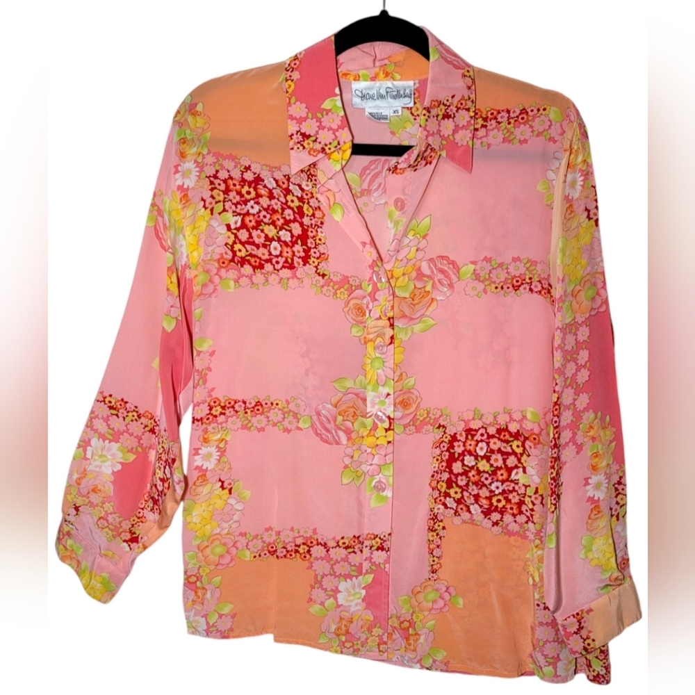 VTG Silk Diane Von Furstenberg Colorblock Longsleeve Button down